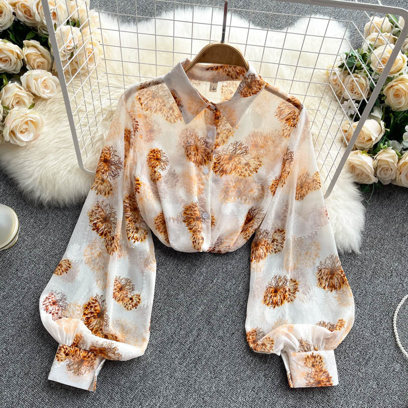 HOOR Long Sleeve Printed Shirt Yellow apricot One size