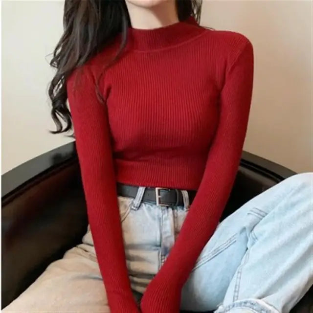 HOOR Pullover Warm Solid Color Burgundy One Size