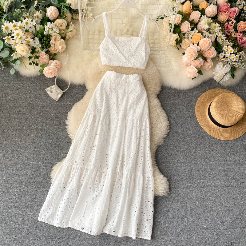 HOOR Long Skirt Two-Piece Dress White