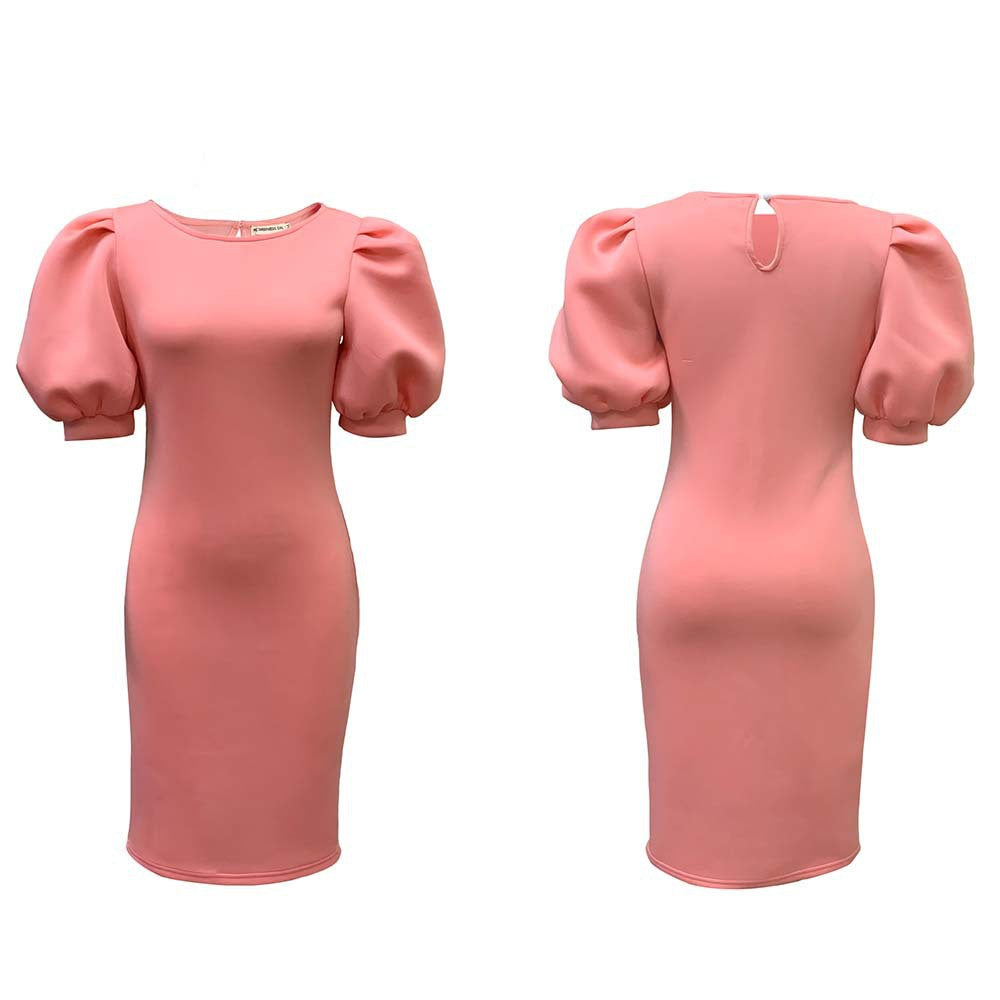 HOOR Puff Sleeve Sheath Dress Pink