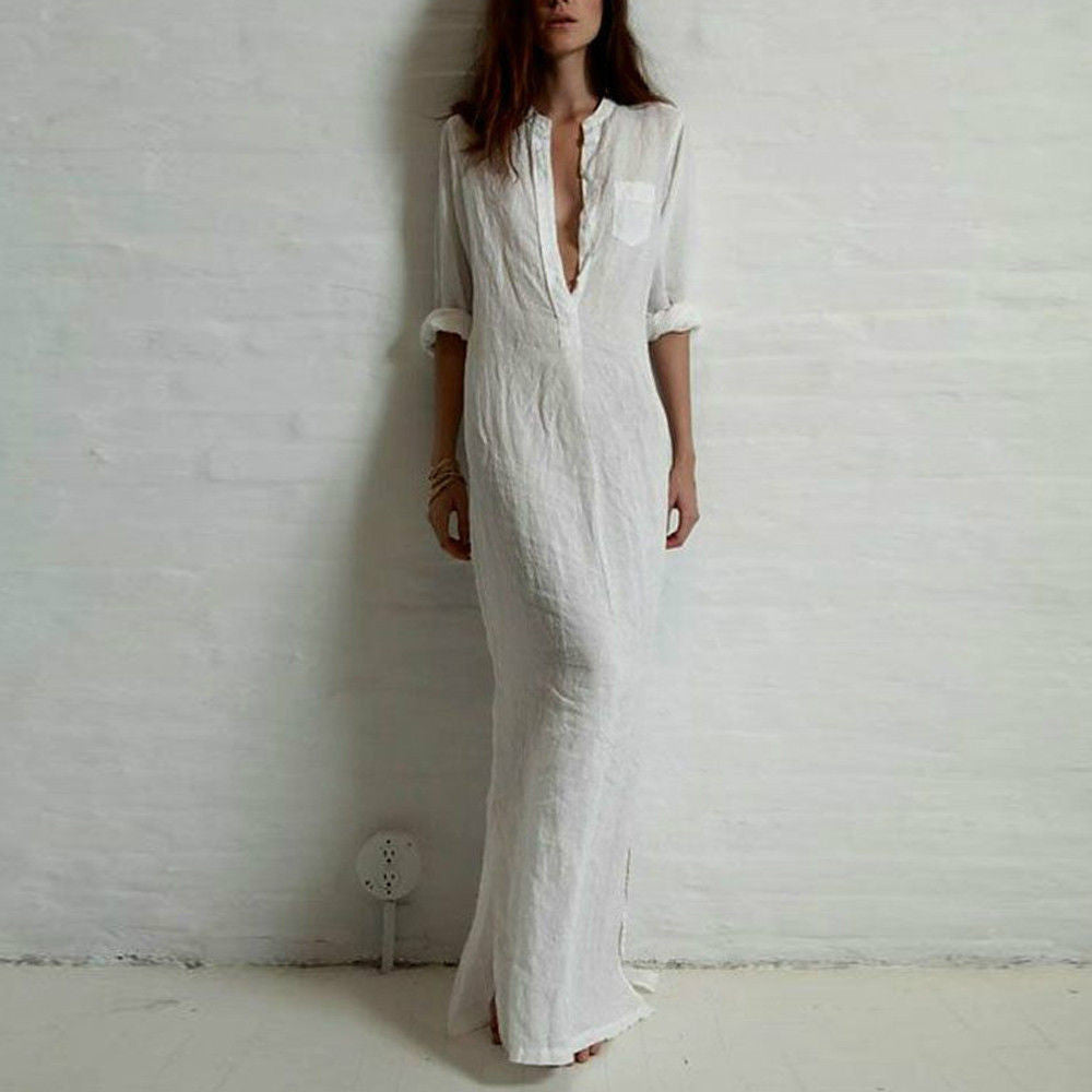 HOOR Split Long Dress White