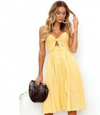 HOOR Backless Strap Dresses Yellow