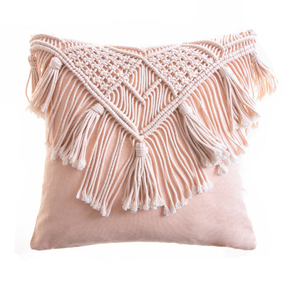 HOOR Woven Cushion Cover 45x45cm Pink tassels