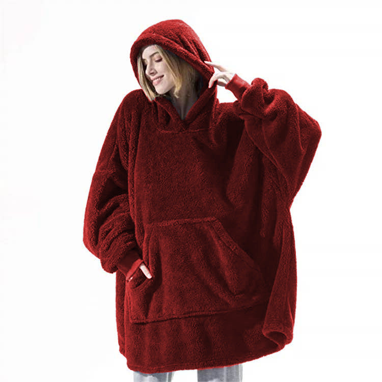 HOOR Hoodie With Big Pocket Wine Red One size