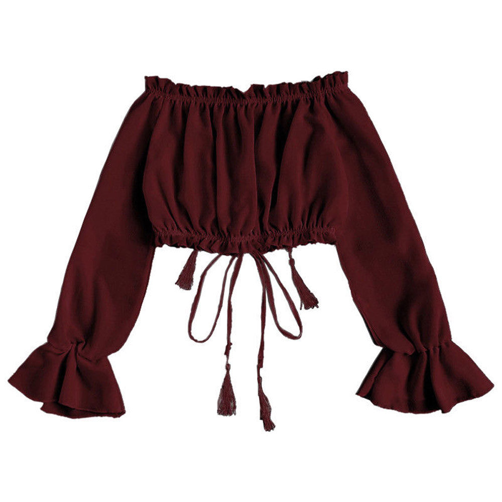 HOOR Lace-up Short Top Maroon