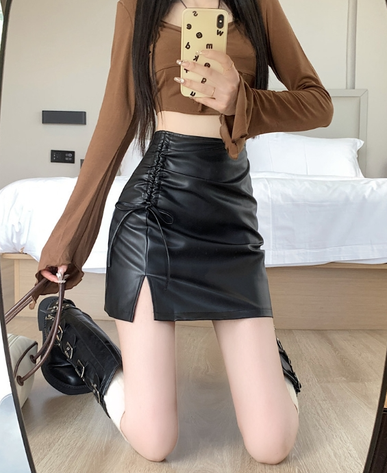 HOOR Black PU Leather Skirt