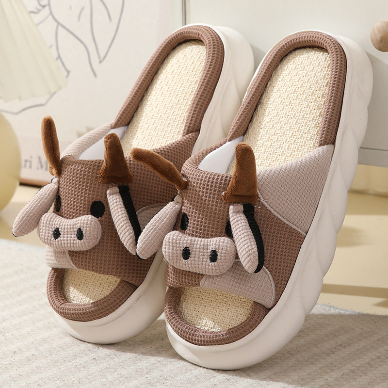 HOOR Cow Slippers Linen Coffee Cow