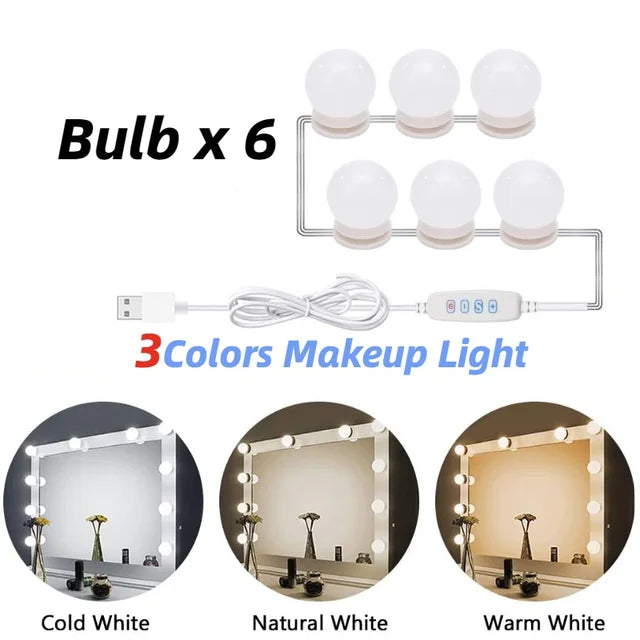 HOOR LED Light Makeup Bulbs 3 Colors 6 Bulbs Dimmable
