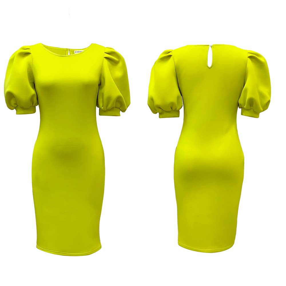 HOOR Puff Sleeve Sheath Dress Fruit Green