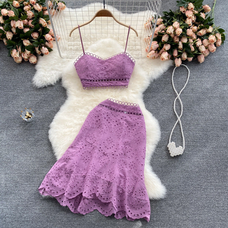 HOOR High Waist Two-piece Dress Purple