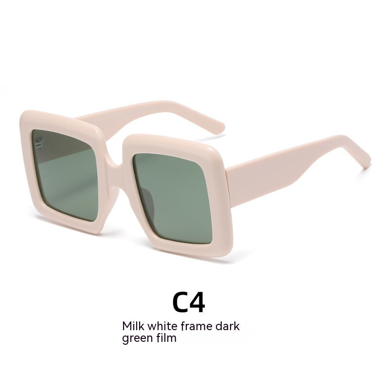 HOOR Trendy Frame Sunglasses 62664 Model Milky White Dark Green