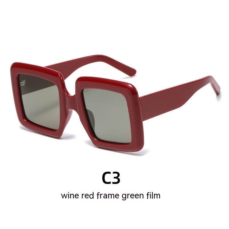 HOOR Trendy Frame Sunglasses 62664 Model Wine Red Frame Green Film