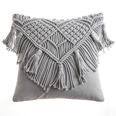 HOOR Woven Cushion Cover 45x45cm Grey tassels