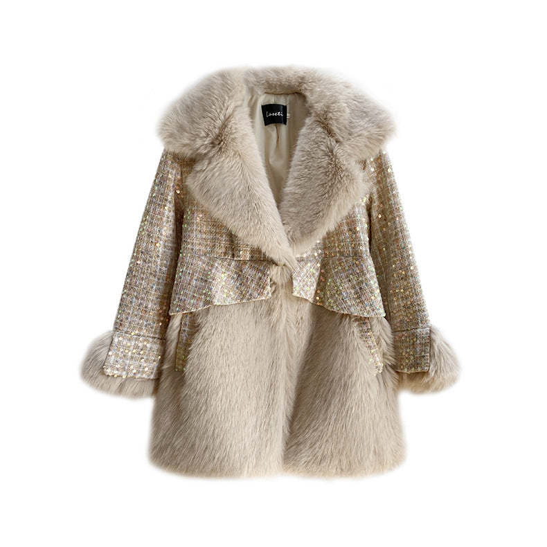 HOOR Sequins Wool Fur Coat