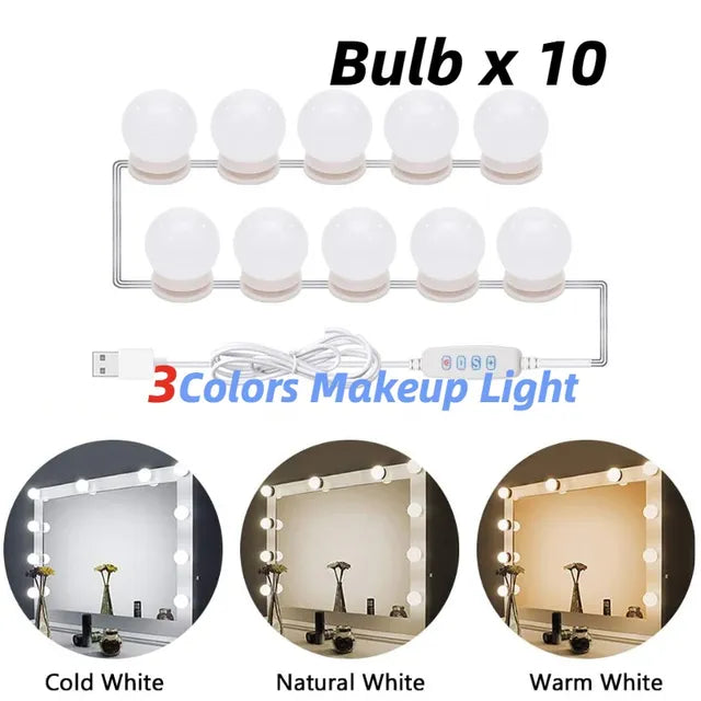 HOOR LED Light Makeup Bulbs 3 Colors 10 Bulbs Dimmable