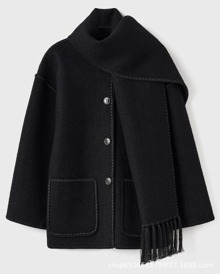 HOOR Thickened Woolen Coat Black