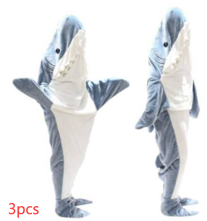 HOOR Shawl Blanket For Kids Grey Blue Shark One size 3pcs