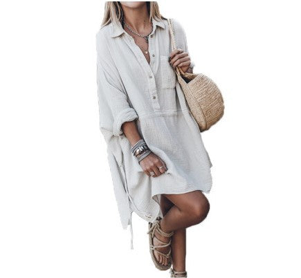 HOOR Loose Linen Dress Milky White