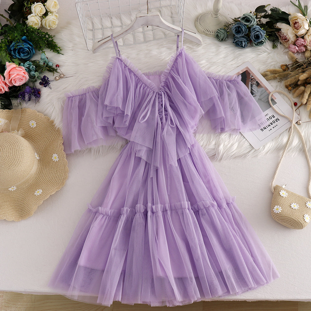 HOOR Ruffled Mesh Dress Purple One size