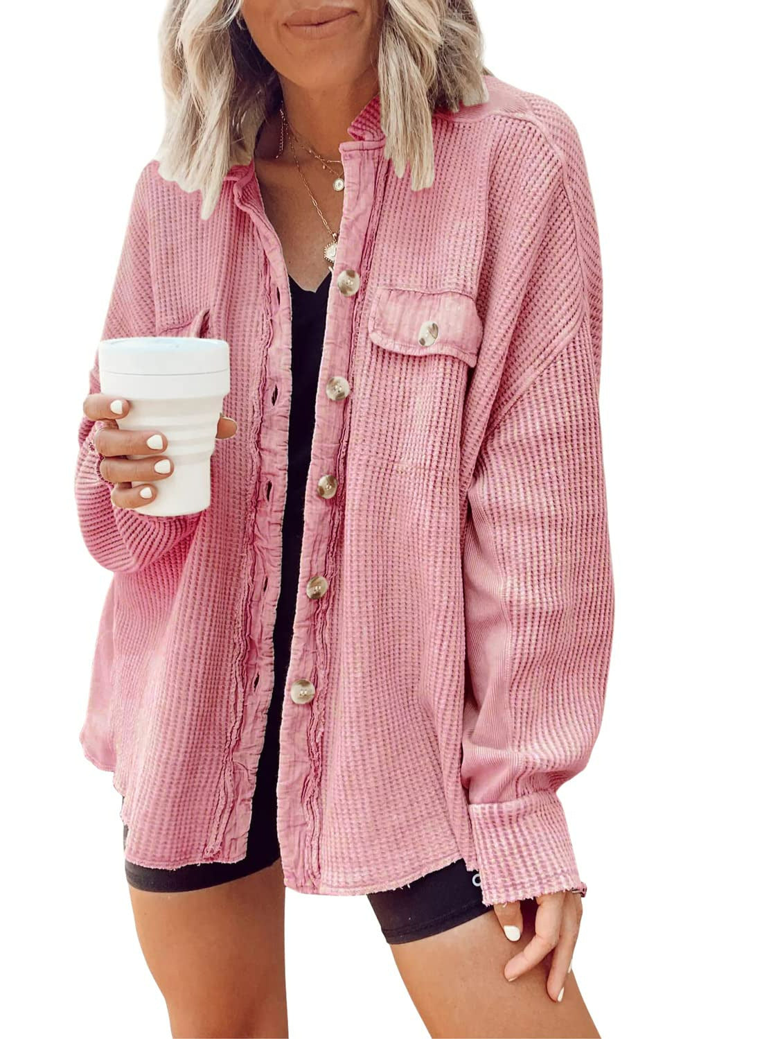 HOOR Button Long Jacket Pink
