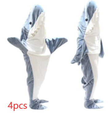 HOOR Shawl Blanket For Kids Grey Blue Shark One size 4pcs