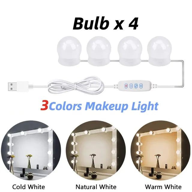 HOOR LED Light Makeup Bulbs 3 Colors 4 Bulbs Dimmable
