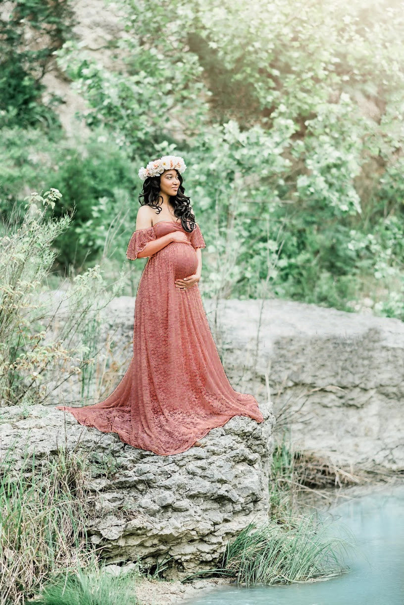 HOOR Lace pregnant Dress Fruit Pink