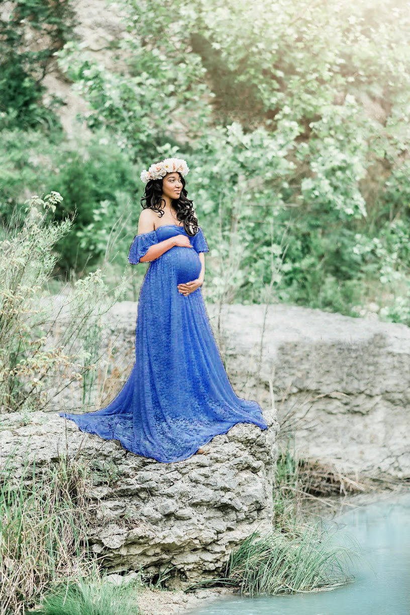 HOOR Lace pregnant Dress Color Blue