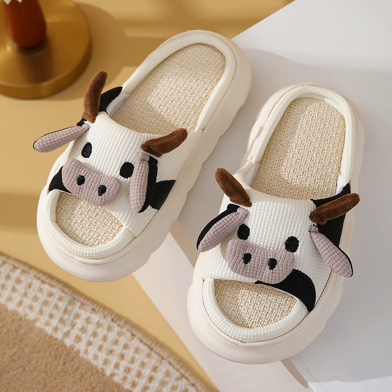 HOOR Cow Slippers Linen Cows