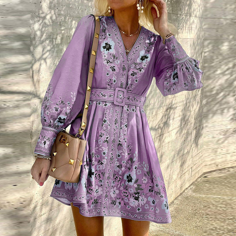 HOOR Printed Boho Dress Purple