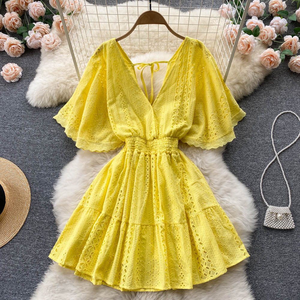 HOOR Puff Sleeve Dress Yellow One size