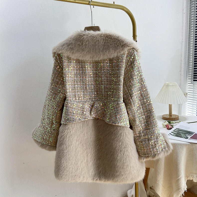 HOOR Sequins Wool Fur Coat