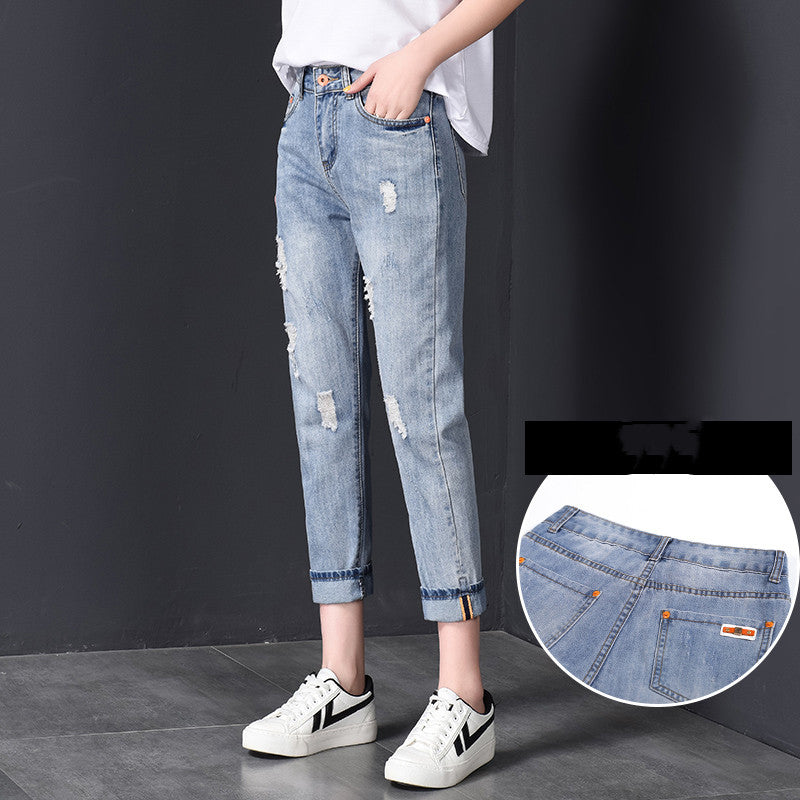 HOOR High Waist Ripped Jean Light Blue Normal Waist