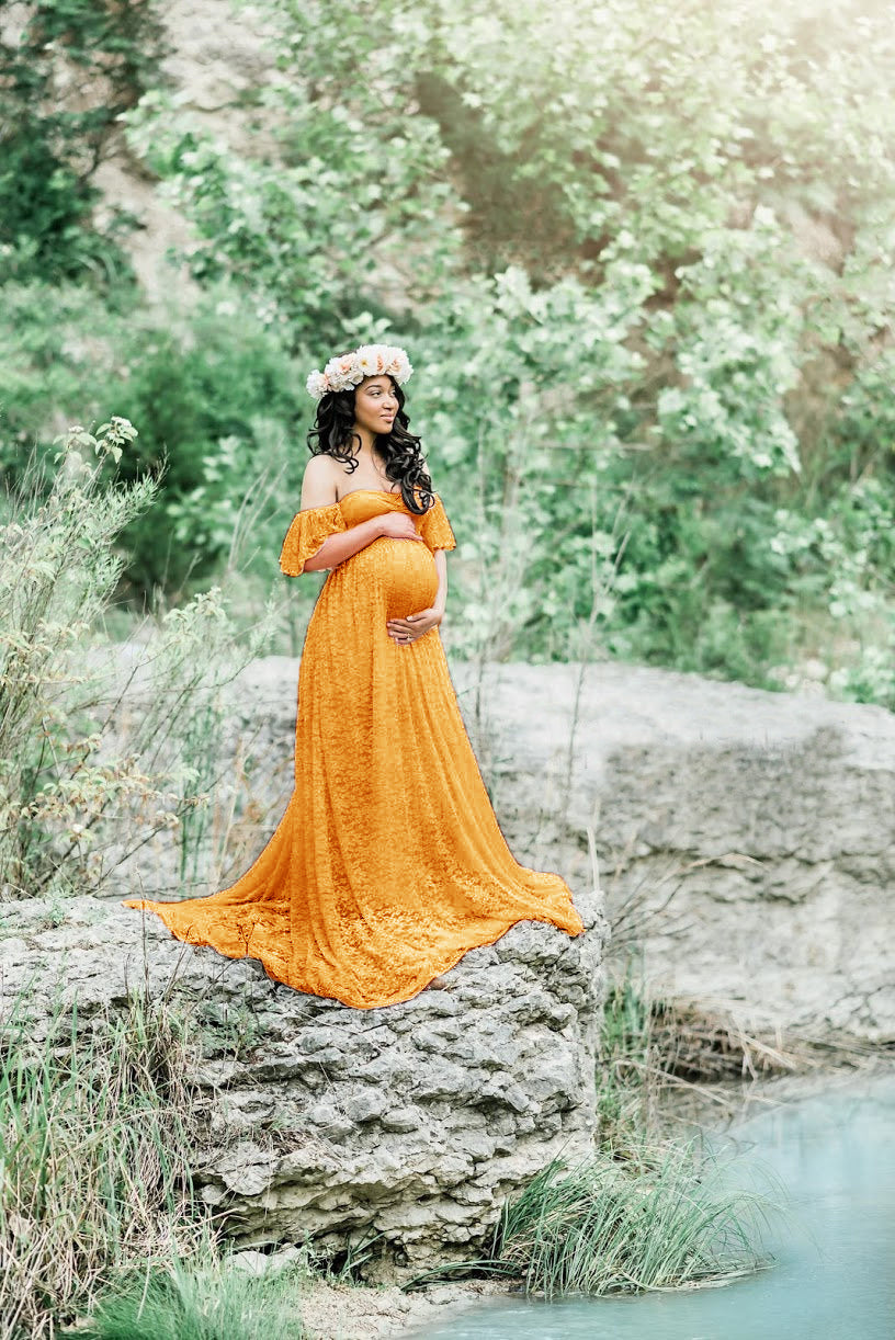 HOOR Lace pregnant Dress Ginger Yellow