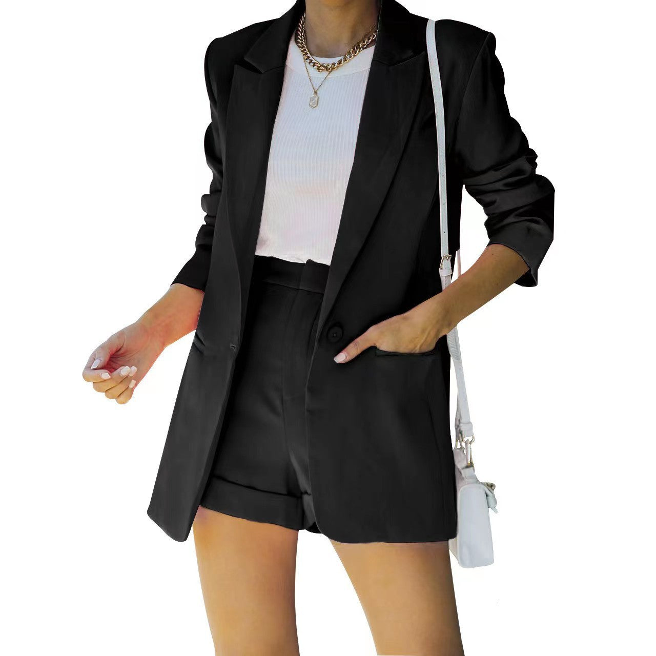 Top Shorts Sexy Fashion Casual Polo Collar Cardigan - Premium  from HOOR 