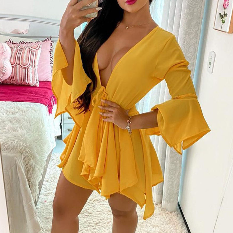 HOOR Casual Fashion Dress Yellow