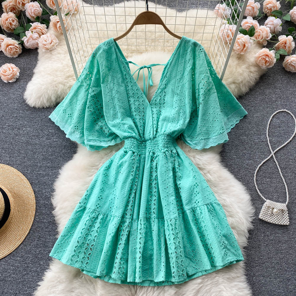 HOOR Puff Sleeve Dress Green One size