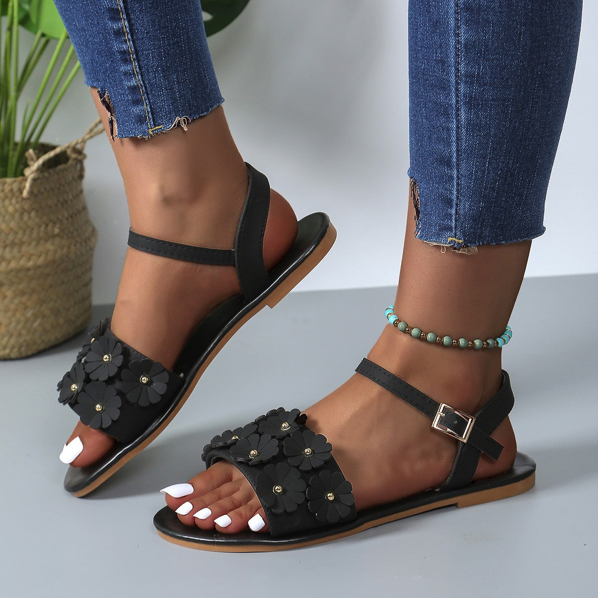 HOOR Retro Flowers Flat Sandals - Premium  from HOOR 