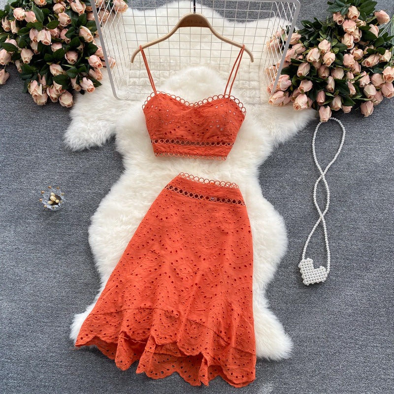 HOOR High Waist Two-piece Dress Orange