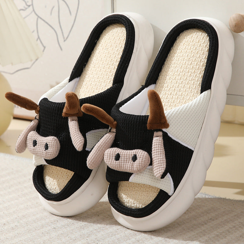 HOOR Cow Slippers Linen Black Cow