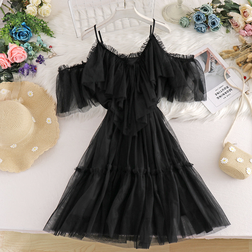 HOOR Ruffled Mesh Dress Black One size