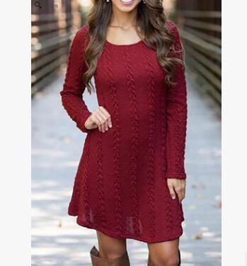 HOOR Loose knitted Sweaters Wine Red