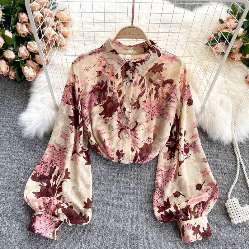 HOOR Long Sleeve Printed Shirt Apricot One size