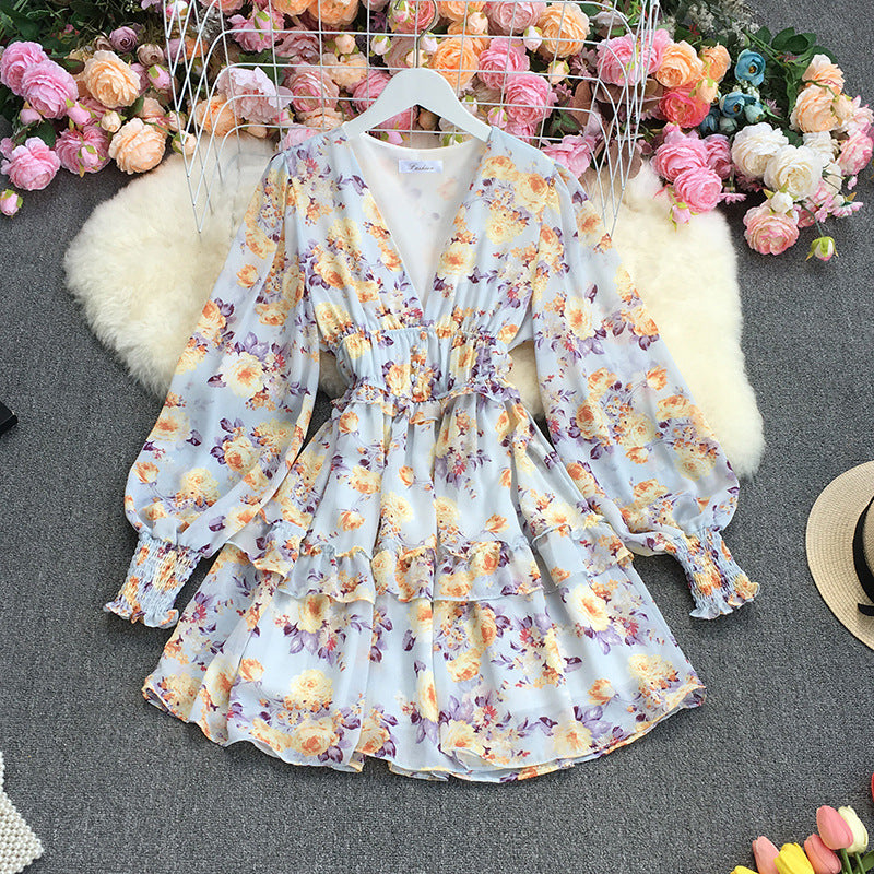 HOOR Puff Sleeve Dress Yellow flower One size