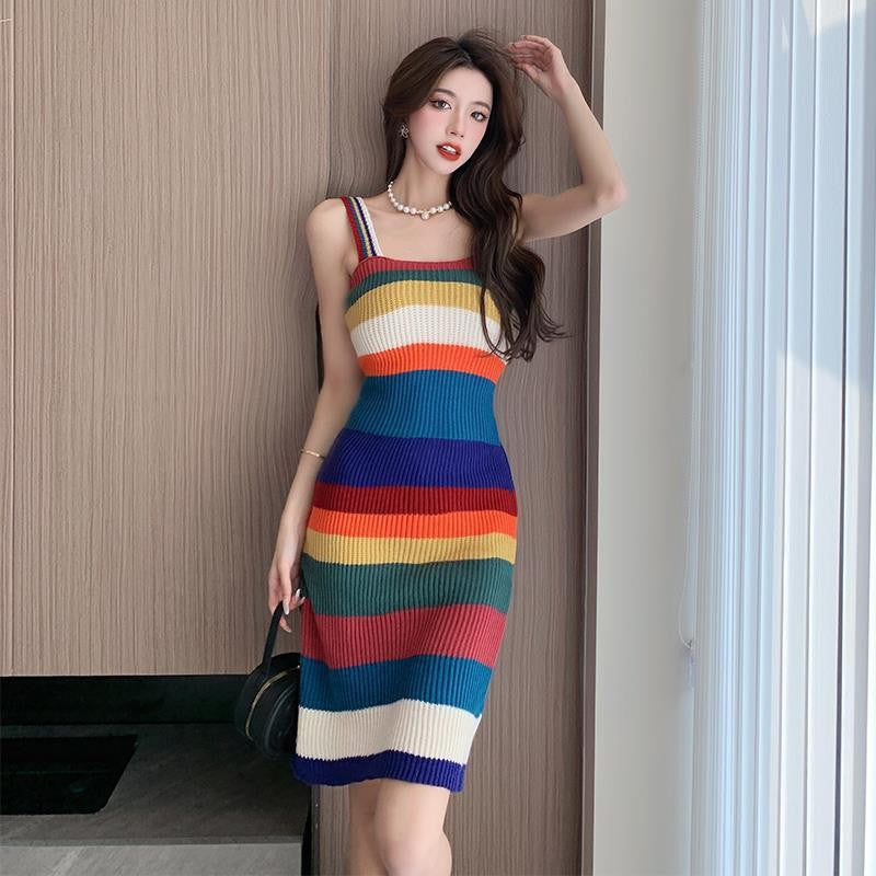 HOOR Spicy Striped Dress Rainbow Stripes