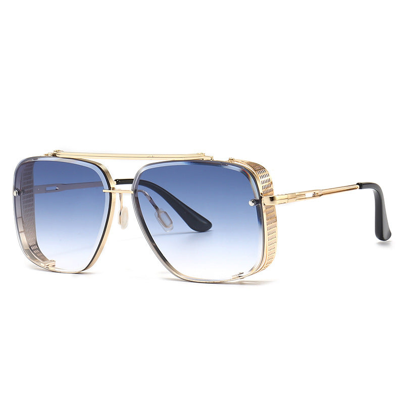 HOOR Metal Sun Sunglasses 04 Gold Frame Blue Lens