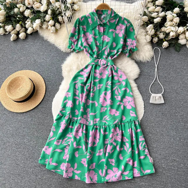 HOOR Elegant Floral Dress green One Size