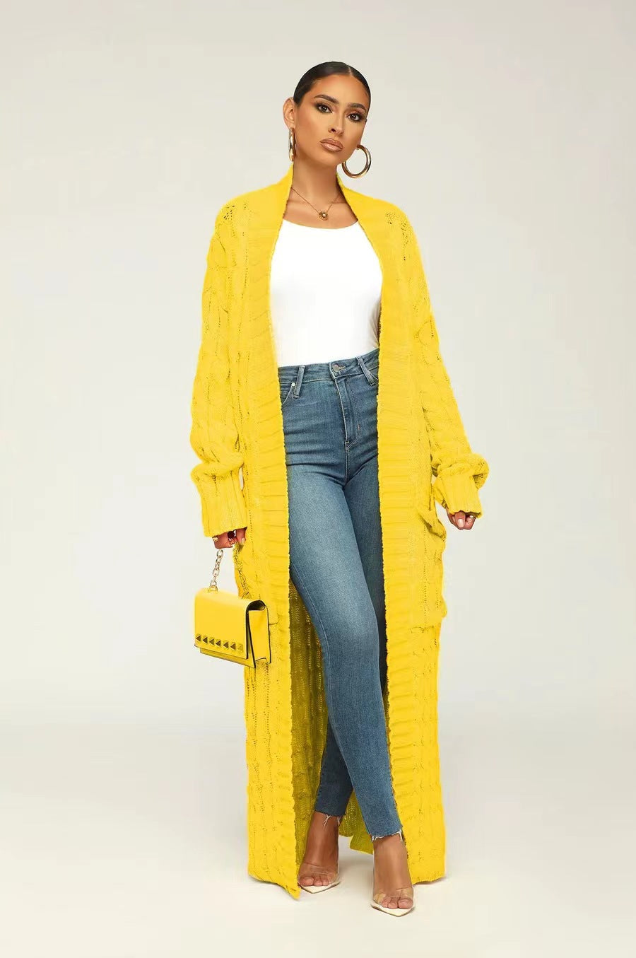 HOOR Drop Shoulder Sweater Cardigan Rich Yellow M