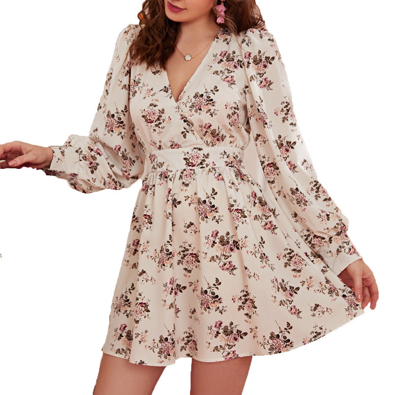 HOOR Romantic Floral Dress Beige