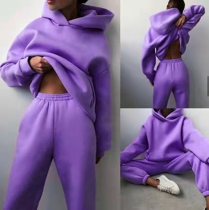 HOOR Causal Two-piece Hoodies Purple
